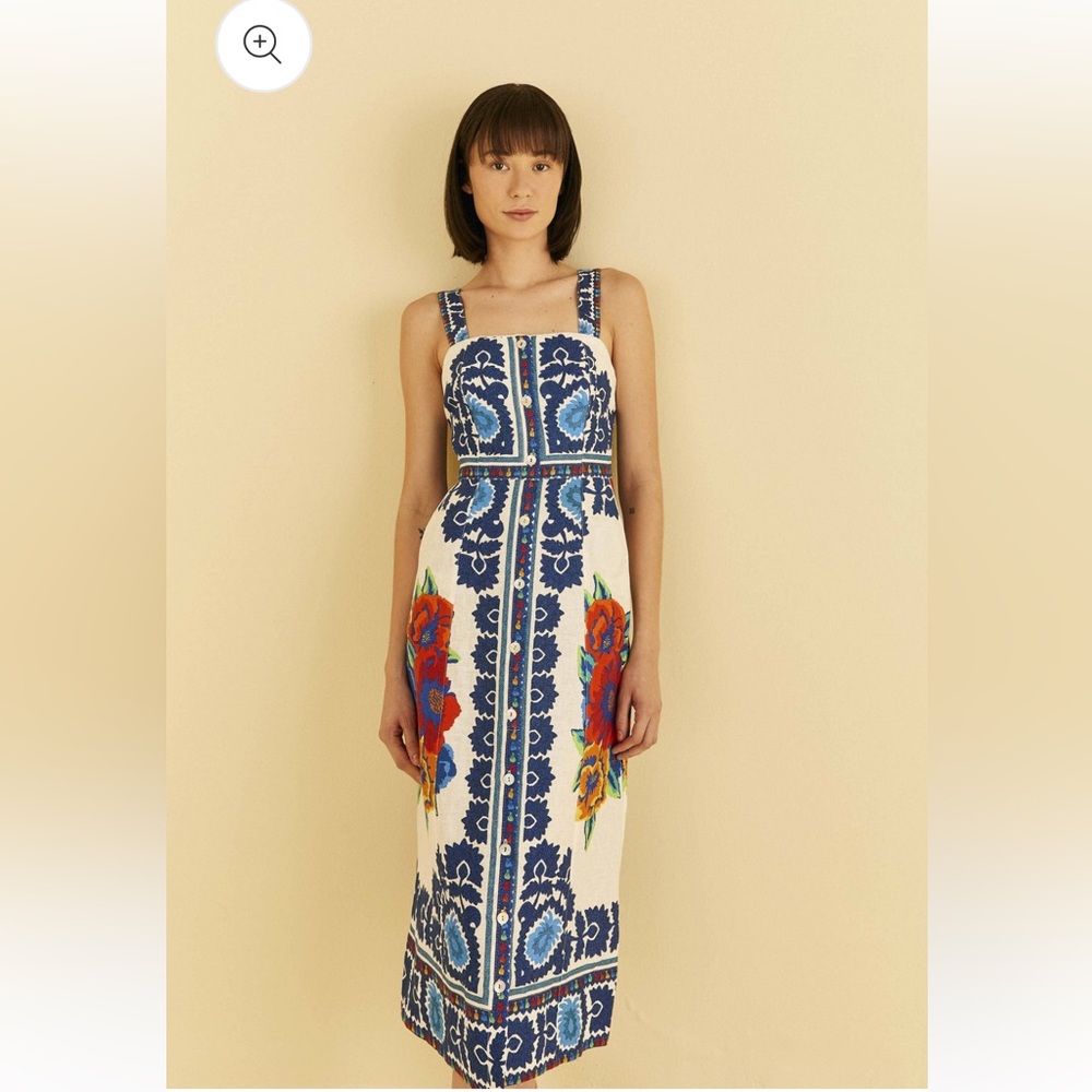 FARM Rio Off-White Flower Tapestry Midi Dress - Picture 3 of 5